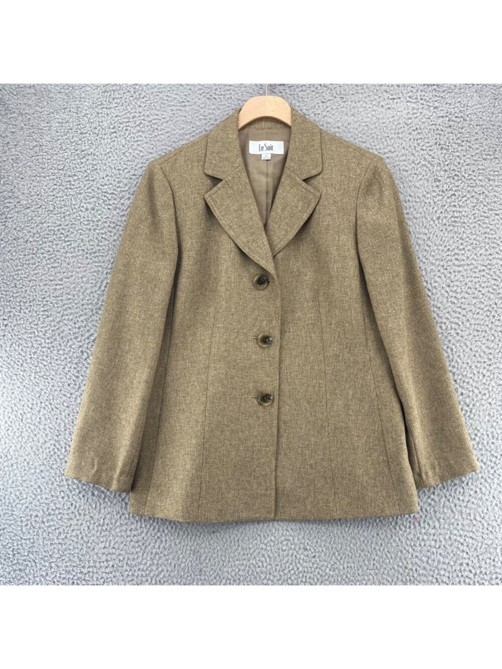 Le Suit Blazer Womens 10 Brown Herringbone Button Up Notch Lapel Office Career